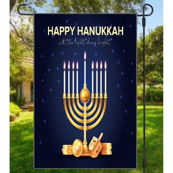 Happy Hanukkah 2 Sided Double Side Garden Flag ~ Let the Light Shine Bright - Picture 5 of 6